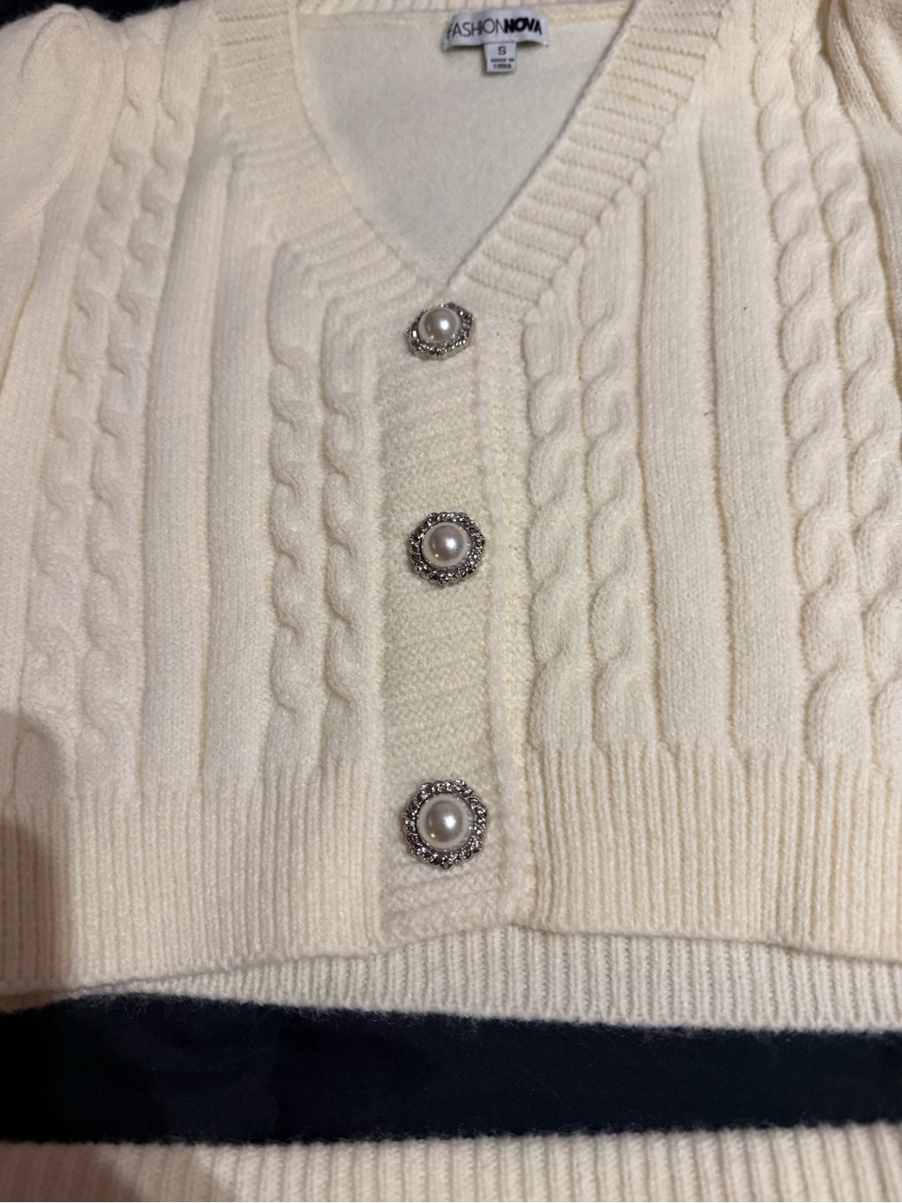 Fashion Nova Cream Cable-Knit sparkly Button Skirt Set - Picture 3 of 8